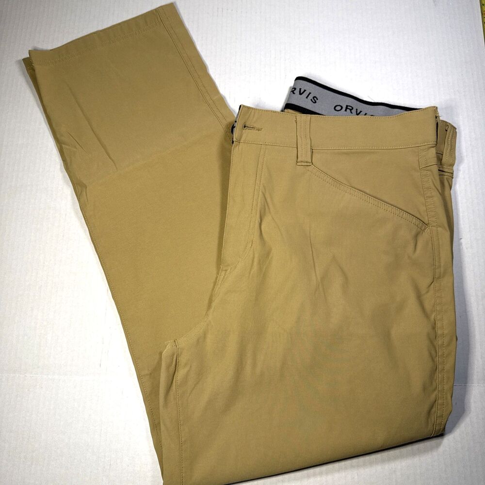 Orvis Mens Tech Performance Hiking Travel Pants Tan Sz 36x30 Water Repellent Str